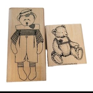 Ellie Glitzlinger 2994/95 Vintage Teddy Bear Wooden Rubber Stamps Lot Of 2 EUC